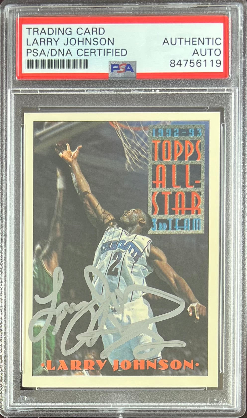 Larry Johnson auto 1993 Topps #131 card Charlotte Hornets PSA Encapsulated