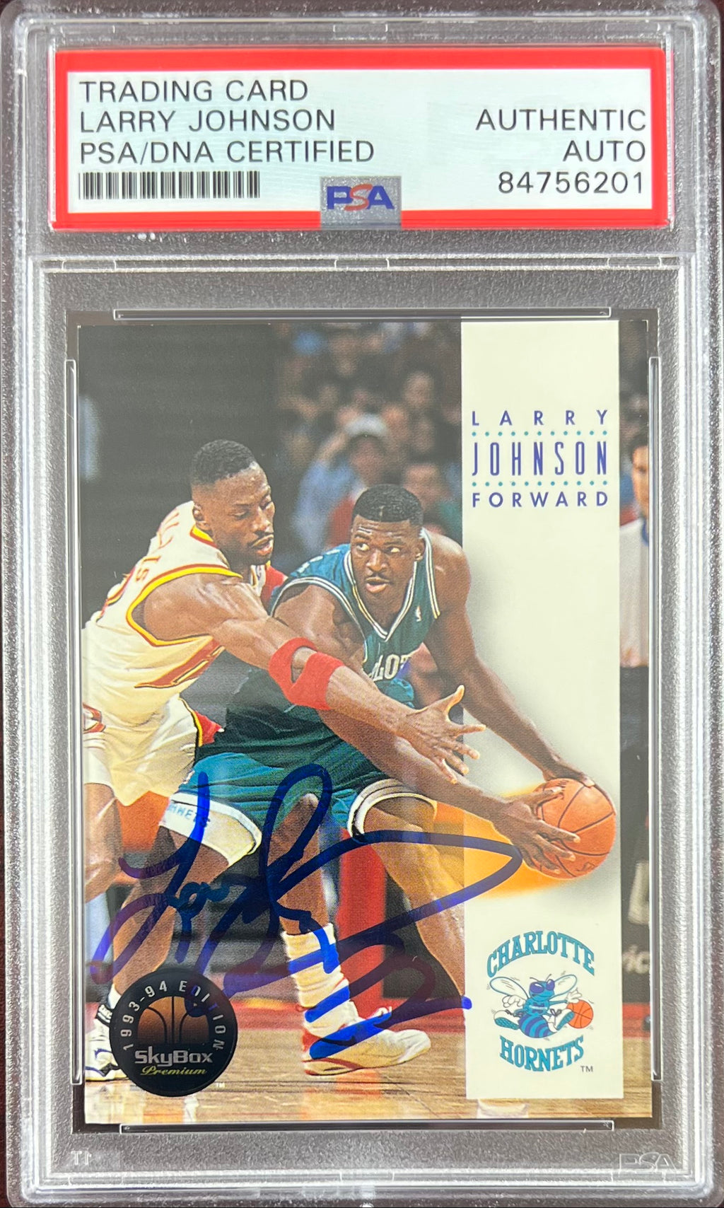 Larry Johnson auto 1993 SkyBox #39 card Charlotte Hornets PSA Encapsulated