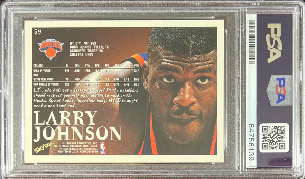 Larry Johnson auto 1998 NBA Hoops #59 card New York Knicks PSA Encapsulated