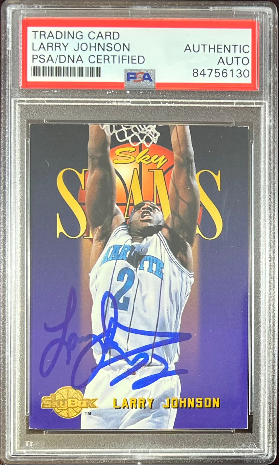 Larry Johnson auto 1995 SkyBox #306 card Charlotte Hornets PSA Encapsulated