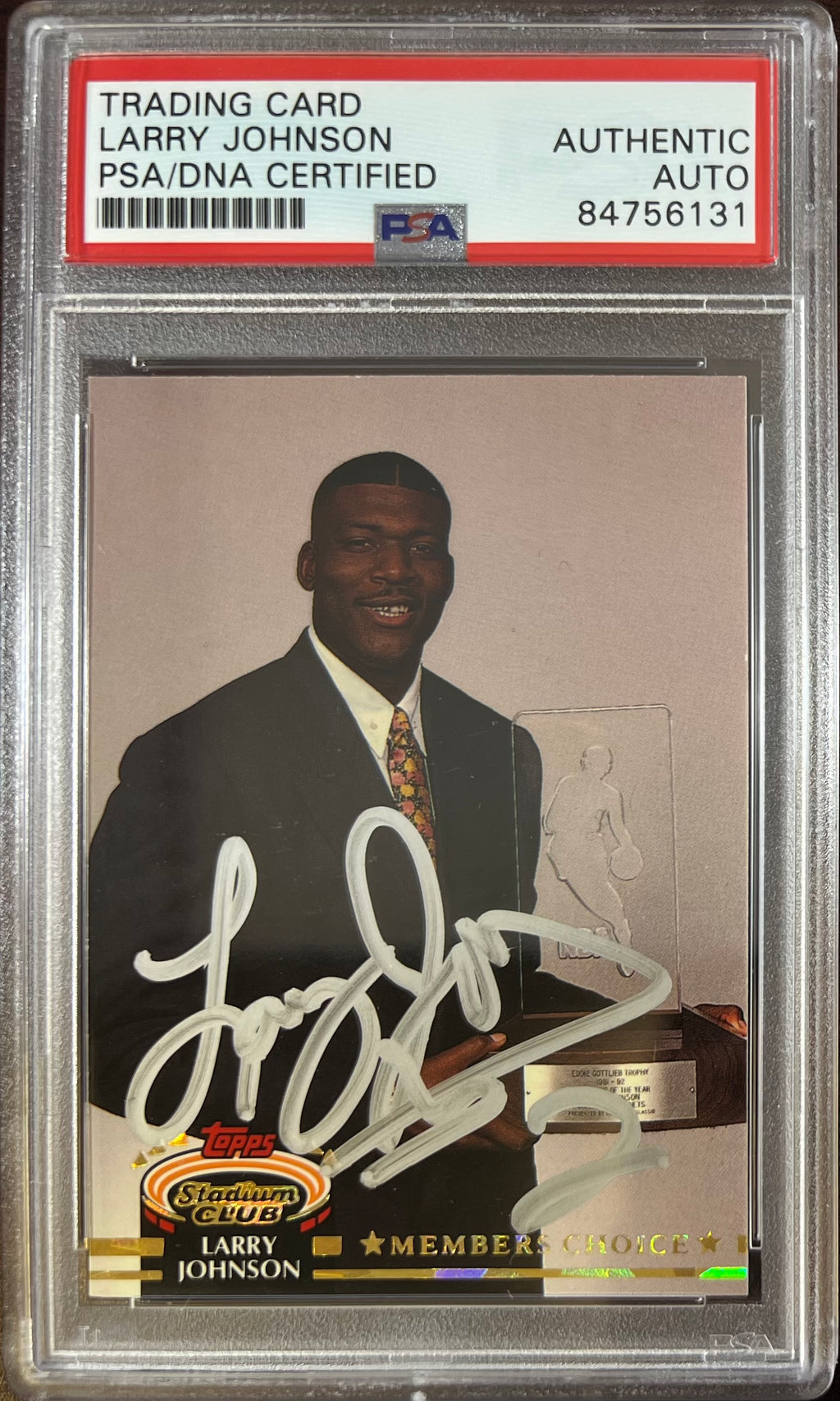 Larry Johnson auto 1992 Topps #192 card Charlotte Hornets PSA Encapsulated