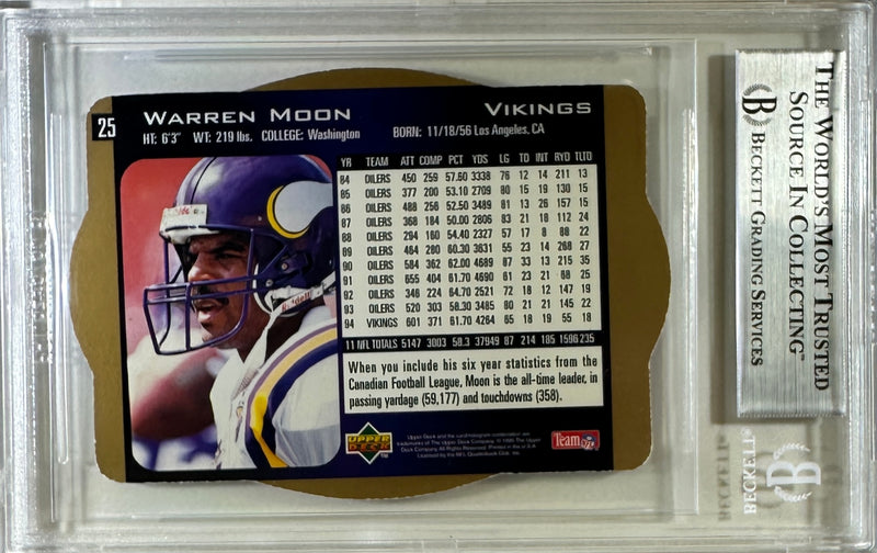 Warren Moon auto inscribed card 1996 UP SPX #25 NFL Minnesota Vikings BAS Encap