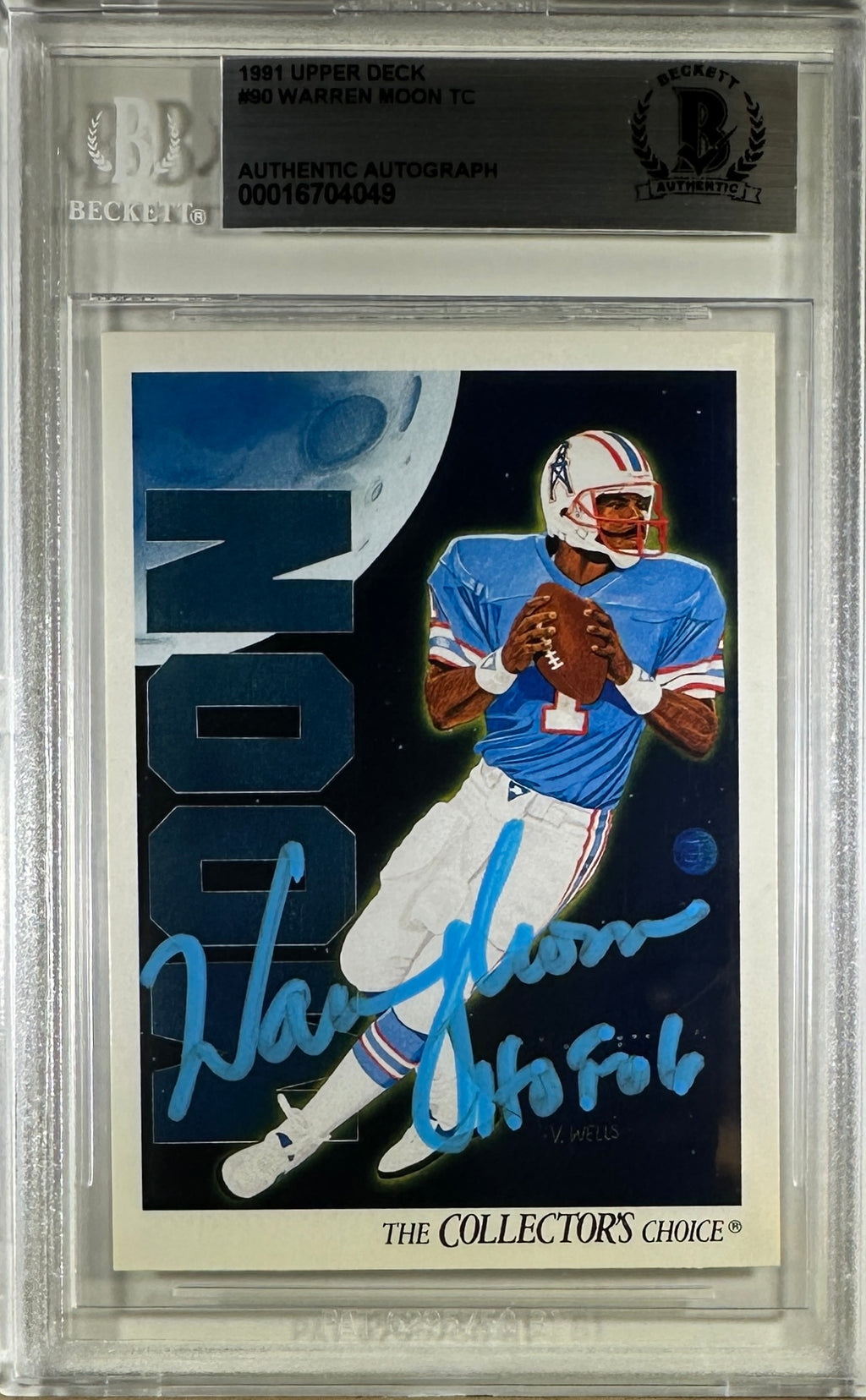 Warren Moon auto 1991 Upper Deck Collectors Choice #90 Houston Oilers BAS Encap