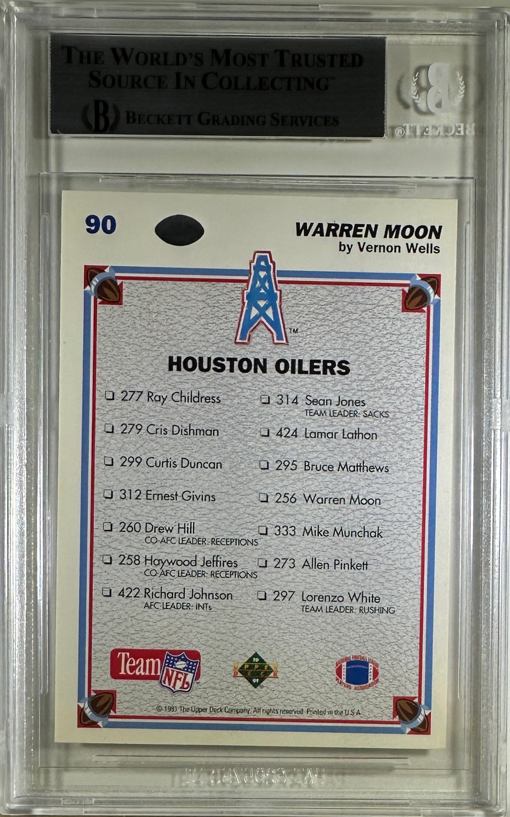 Warren Moon auto 1991 Upper Deck Collectors Choice #90 Houston Oilers BAS Encap