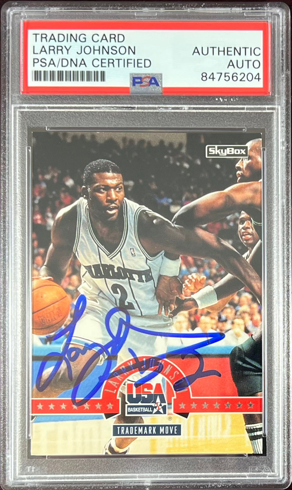 Larry Johnson auto 1994 SkyBox #11 card Charlotte Hornets PSA Encapsulated