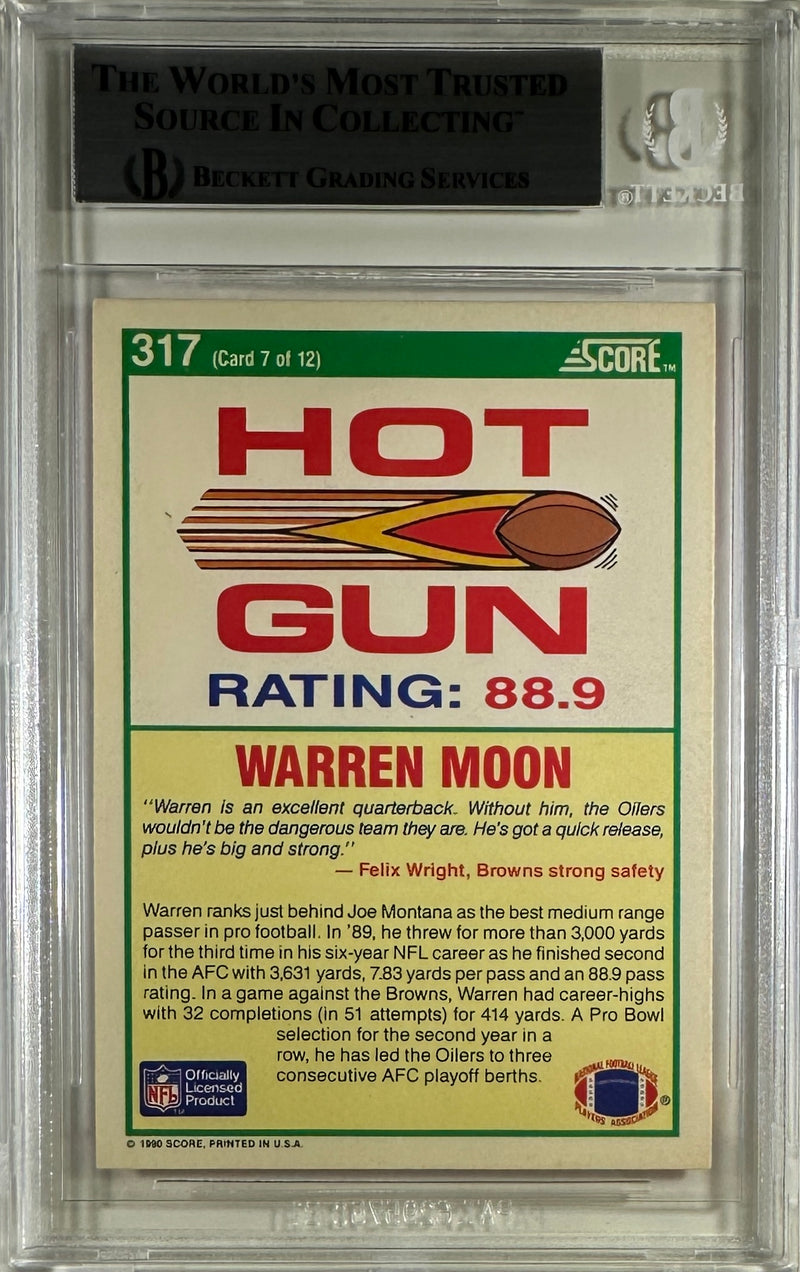 Warren Moon auto card 1990 Score Hot Gun #317 NFL Houston Oilers BAS Encap /12