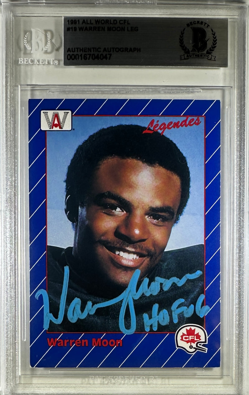 Warren Moon auto card 1991 All World #19 CFL Edmonton Elks BAS Encapsulated