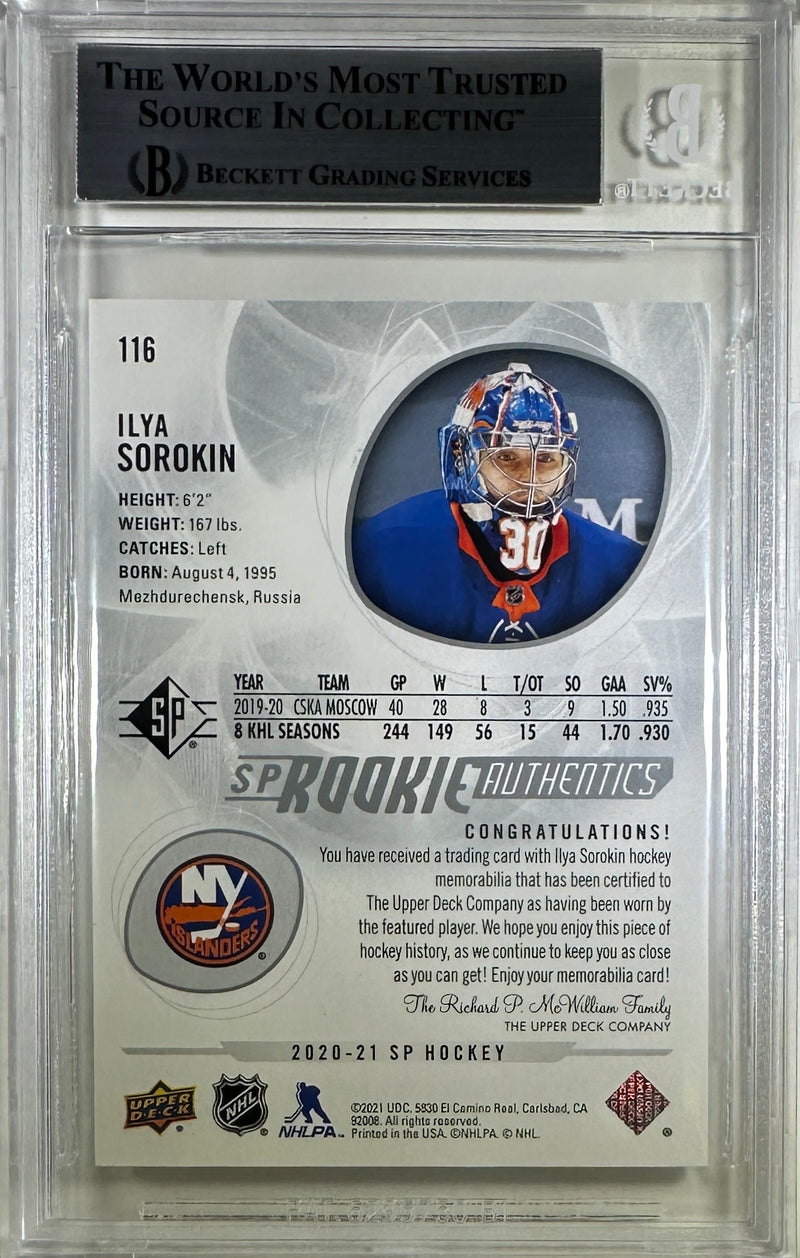 Ilya Sorokin 2021 Upper Deck encap RC #116 New York Islanders BAS