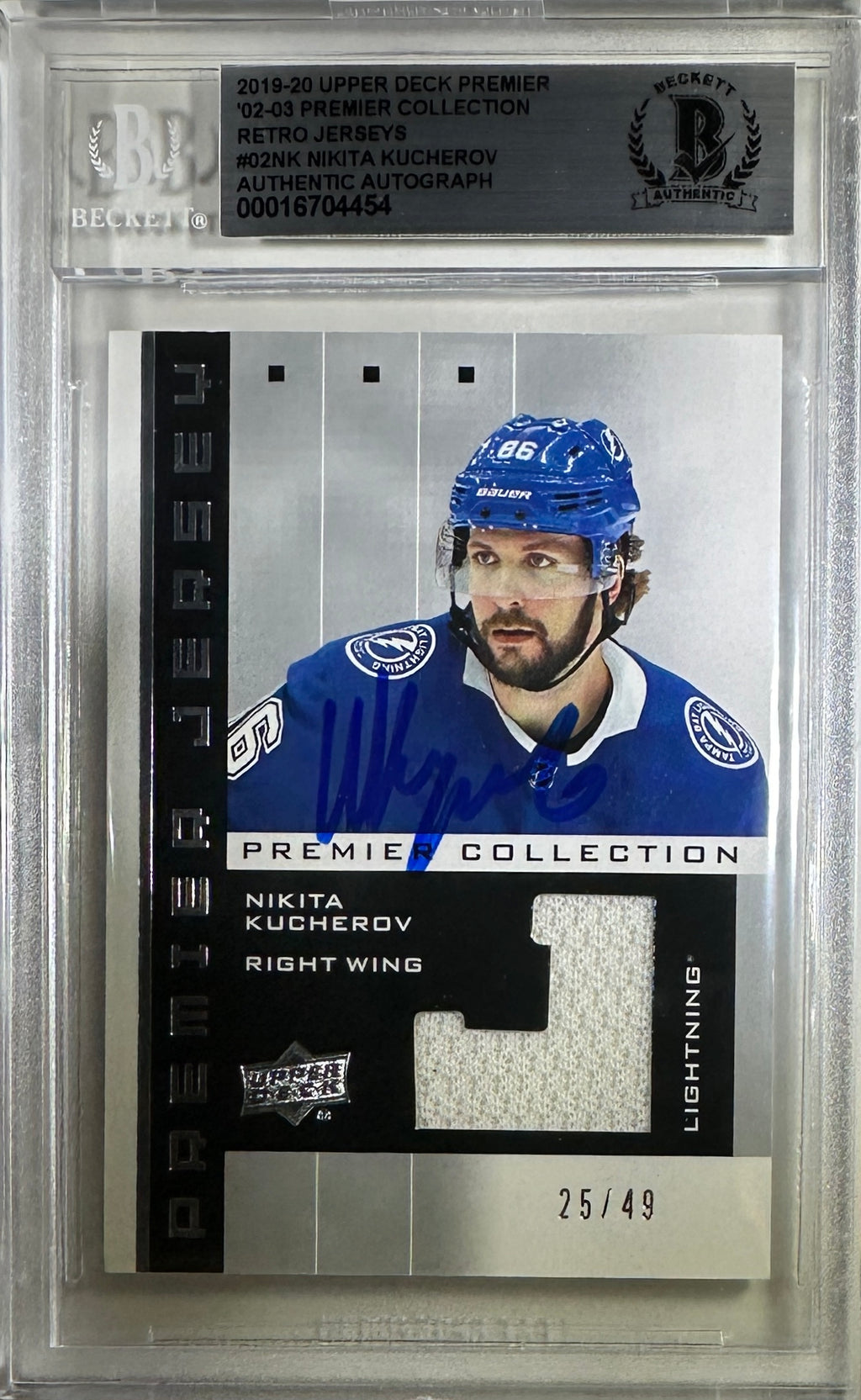 Nikita Kucherov auto card 2019-20 Upper Deck Premier GU /49 Tampa Bay BAS Encap