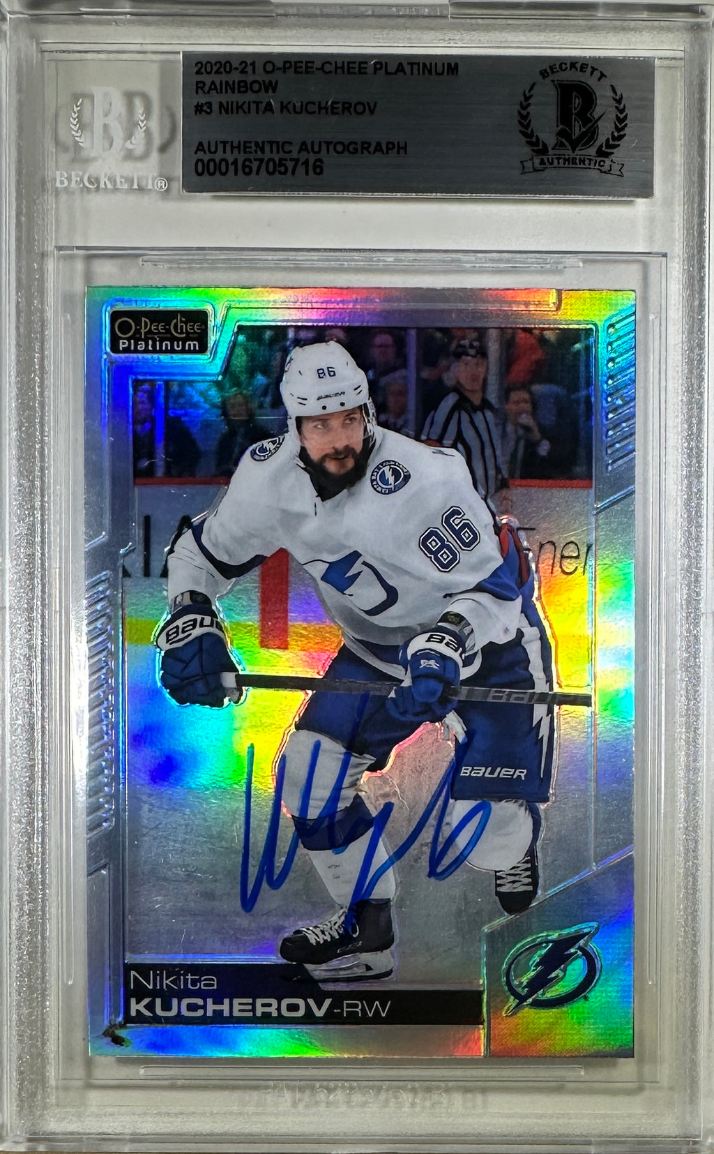 Nikita Kucherov auto card 2020-21 O-Pee-Chee card Tampa Bay Lightning BAS Encap