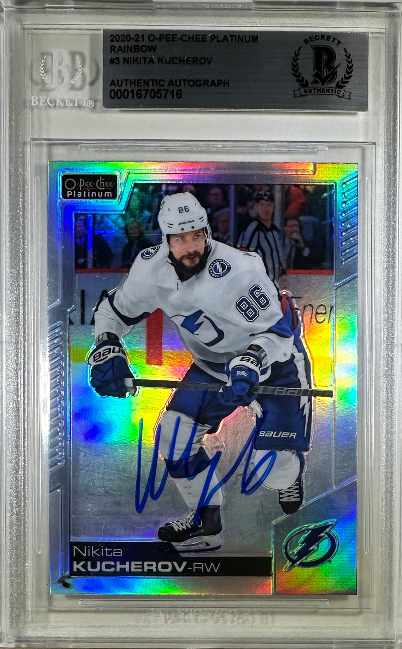 Nikita Kucherov auto card 2020-21 O-Pee-Chee card Tampa Bay Lightning BAS Encap