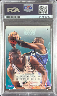 Larry Johnson auto inscribed 1995 SkyBox #9 card Charlotte Hornets PSA Encap