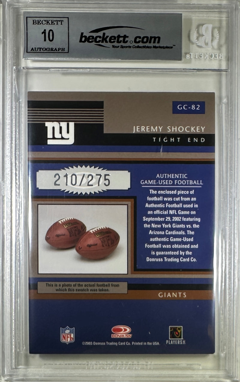 Jeremy Shockey auto Donruss 2003 #210/275 card New York Giants BAS Encap GU