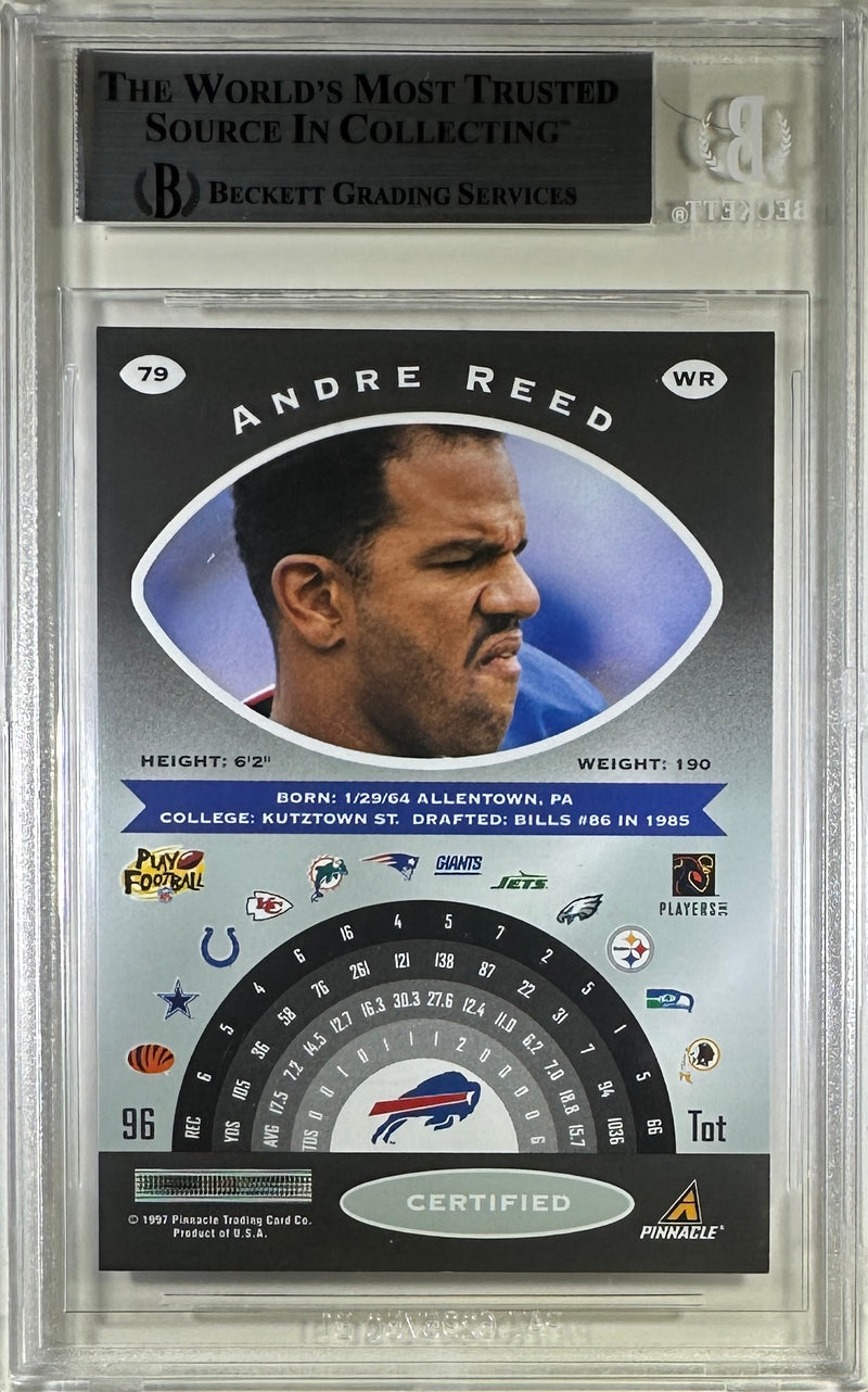 Andre Reed auto inscribed Pinnacle 1997 #79 Buffalo Bills BAS Encap card