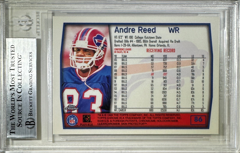 Andre Reed auto inscribed Topps 1999 #86 Buffalo Bills BAS Encap card