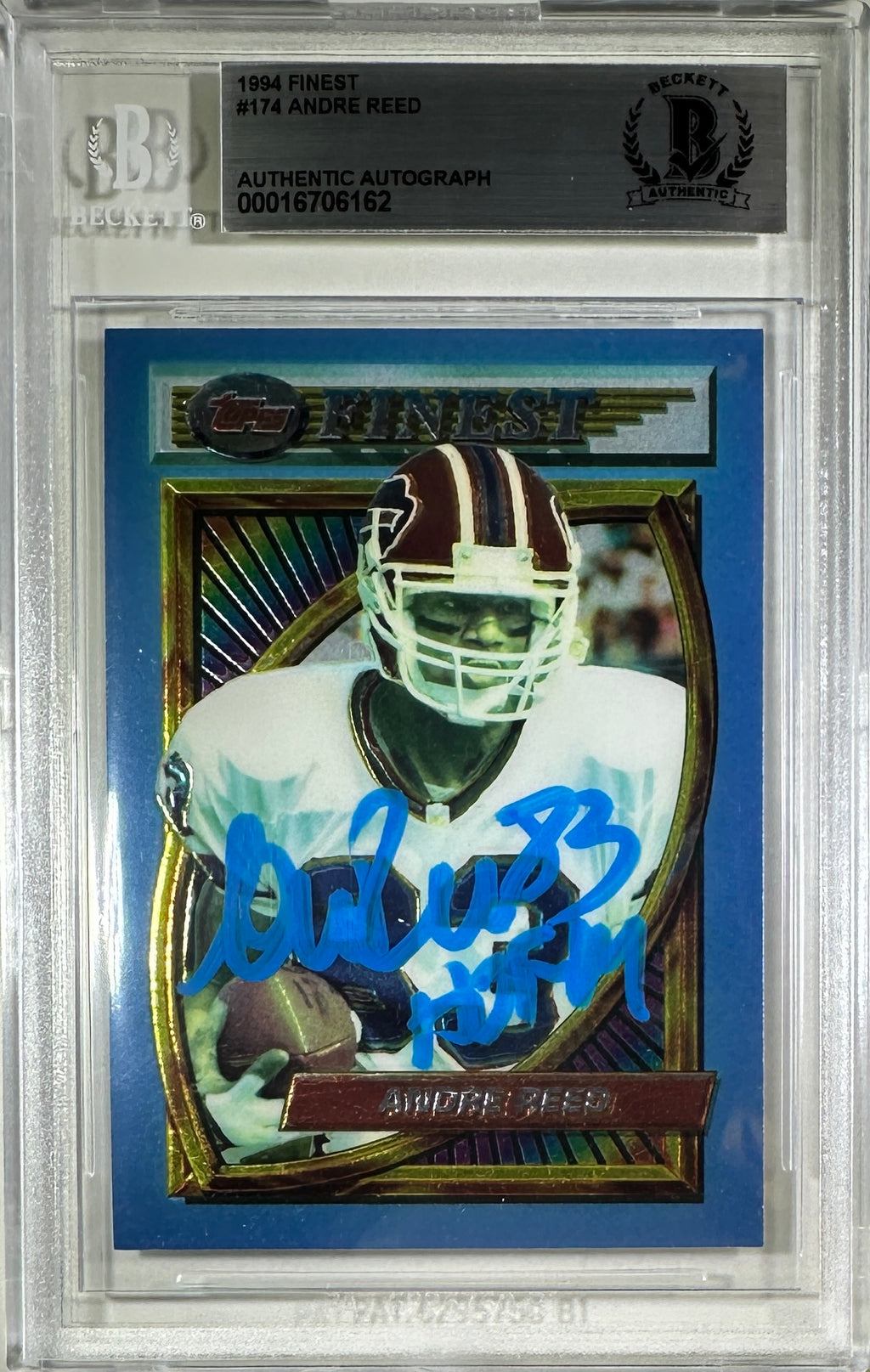 Andre Reed auto inscribed Topps 1994 #174 Buffalo Bills BAS Encap card