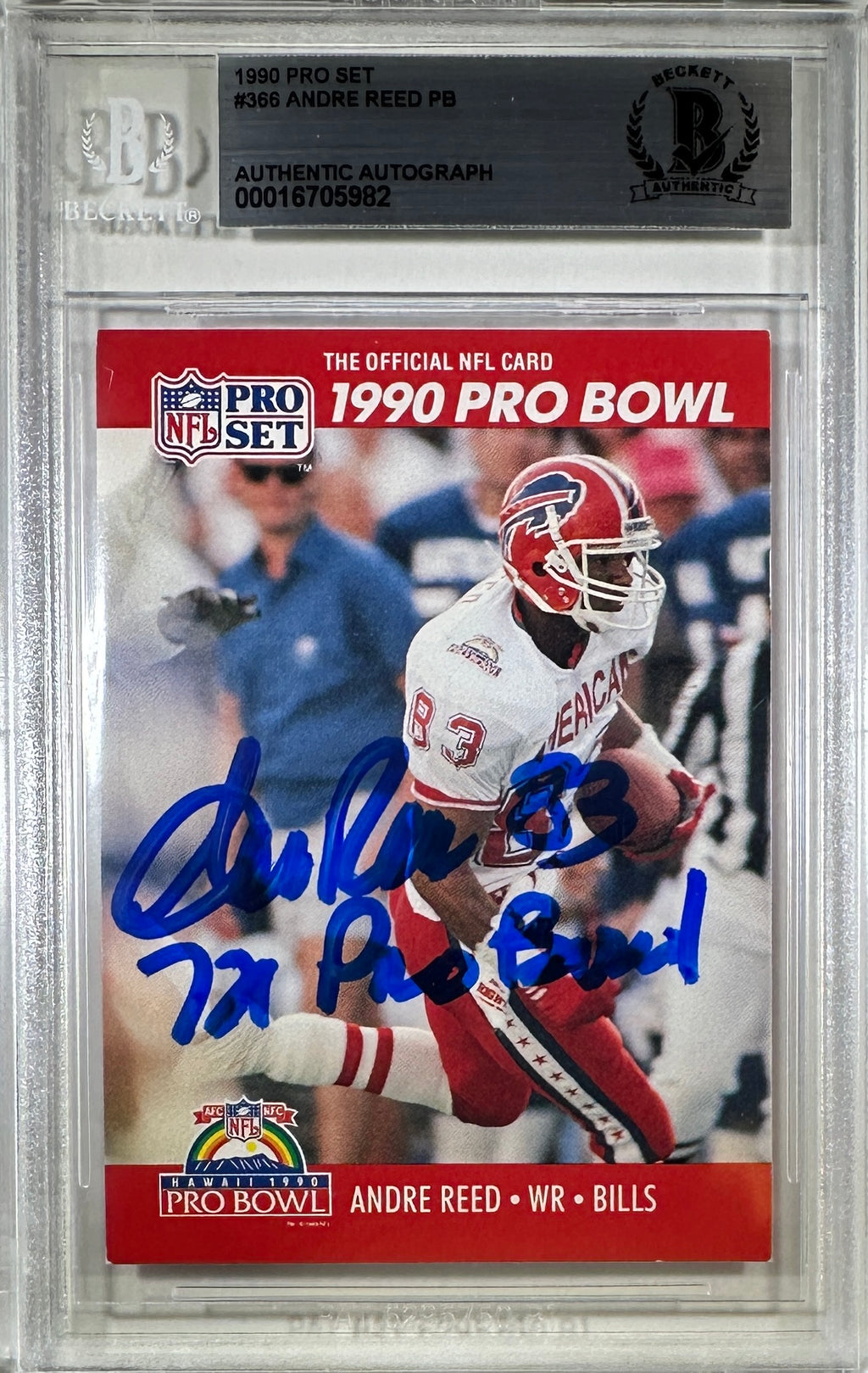 Andre Reed auto inscribed NFL Pro Set 1990 #366 Buffalo Bills BAS Encap