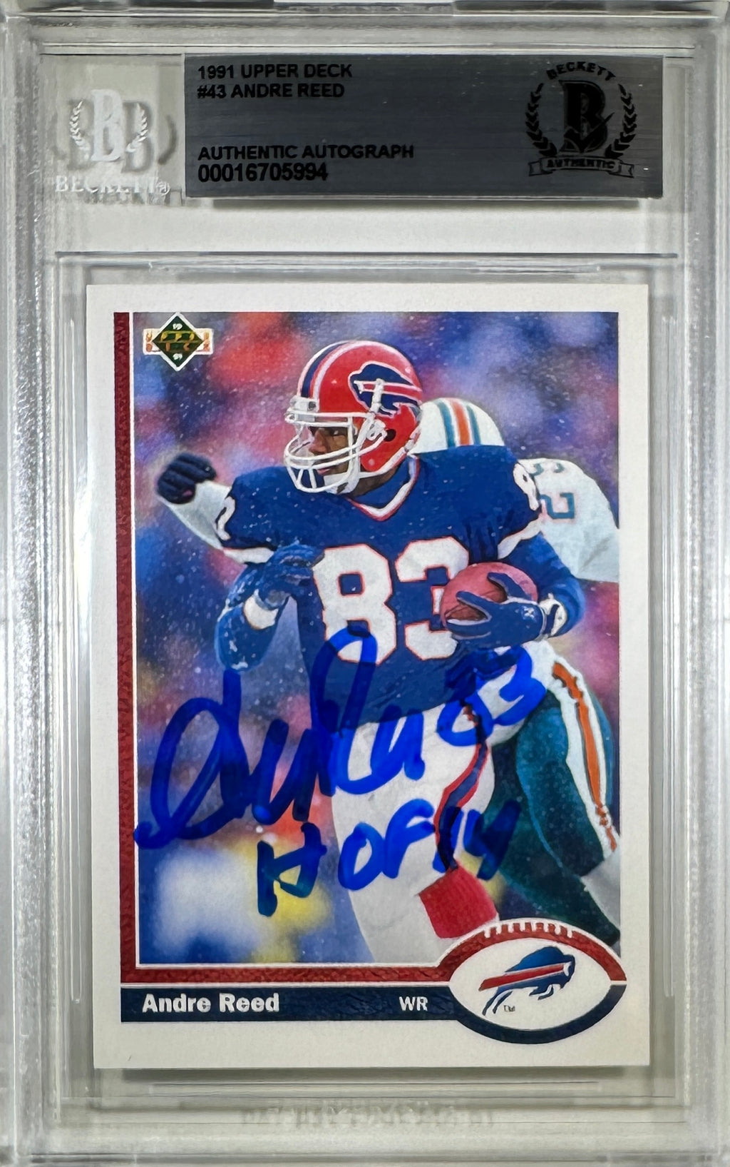 Andre Reed auto inscribed Upper Deck 1991 #83 Buffalo Bills BAS Encap