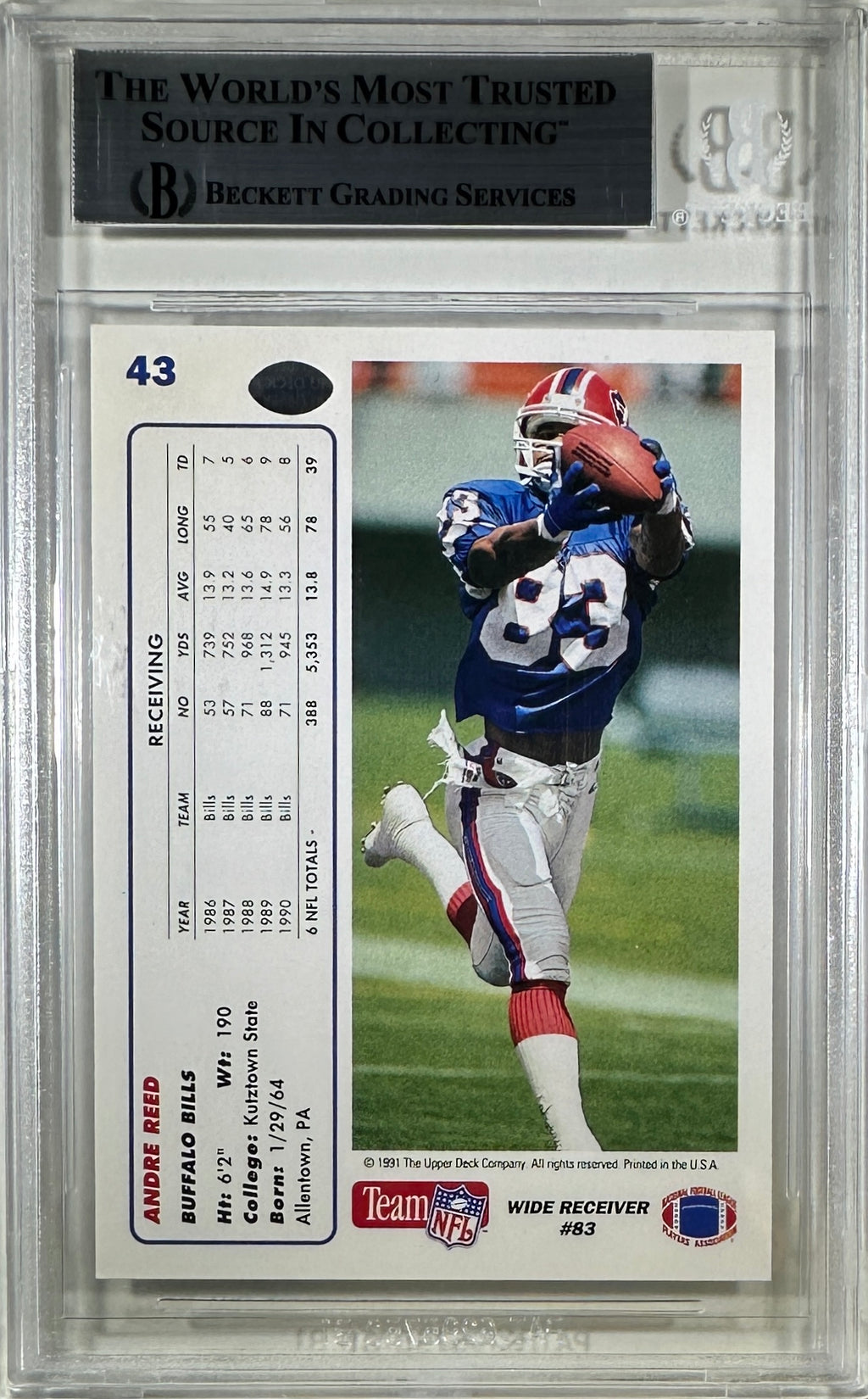 Andre Reed auto inscribed Upper Deck 1991 #83 Buffalo Bills BAS Encap