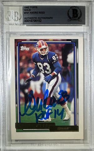 Andre Reed auto inscribed Topps 1992 #741 Buffalo Bills BAS Encap card