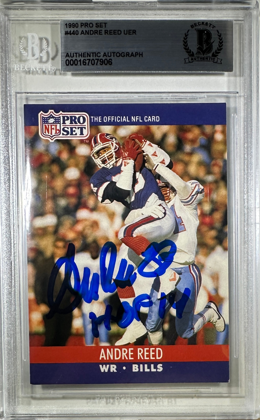 Andre Reed auto inscribed NFL Pro Set 1990 #440 Buffalo Bills BAS Encap