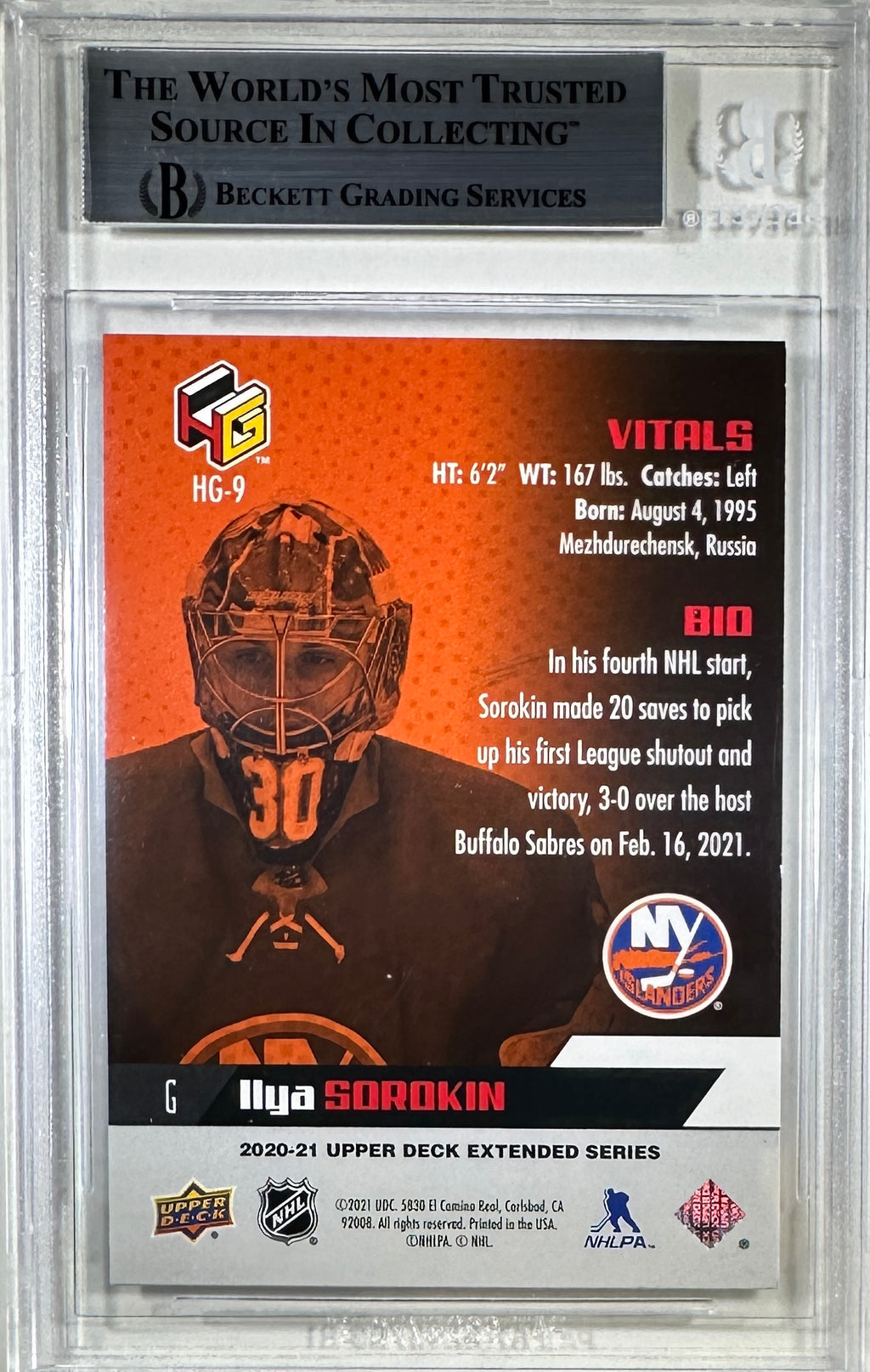 Ilya Sorokin 2021 Upper Deck encap RC New York Islanders BAS