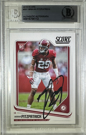 Minkah Fitzpatrick auto RC 2018 Panini Score #331 Alabama Crimson Tide BAS Encap