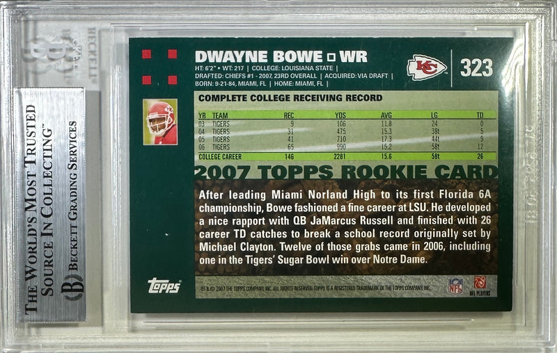 Dwayne Bowe auto Topps 2007 #323 card Kansas City Chiefs BAS Encapsulated