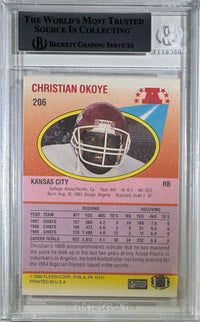 Christian Okoye auto Fleer 1990 #206 Kansas City Chiefs BAS Encap card