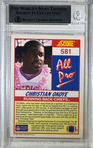 Christian Okoye auto Score 1990 #581 Kansas City Chiefs BAS Encap card