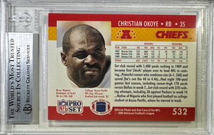 Christian Okoye auto NFL Pro Set 1990 #532 Kansas City Chiefs BAS Encap card