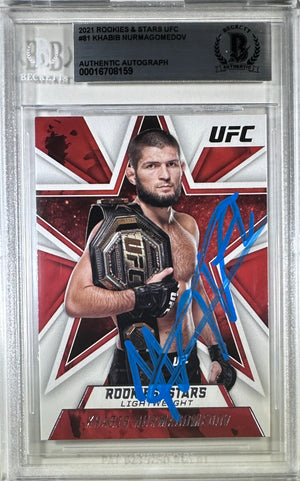 Khabib Nurmagomedov autographed 2021 Panini card #81 UFC BAS Encapsulated