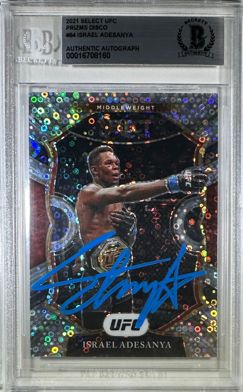 Israel Adesanya autographed 2021 Panini card #64 UFC BAS Encapsulated