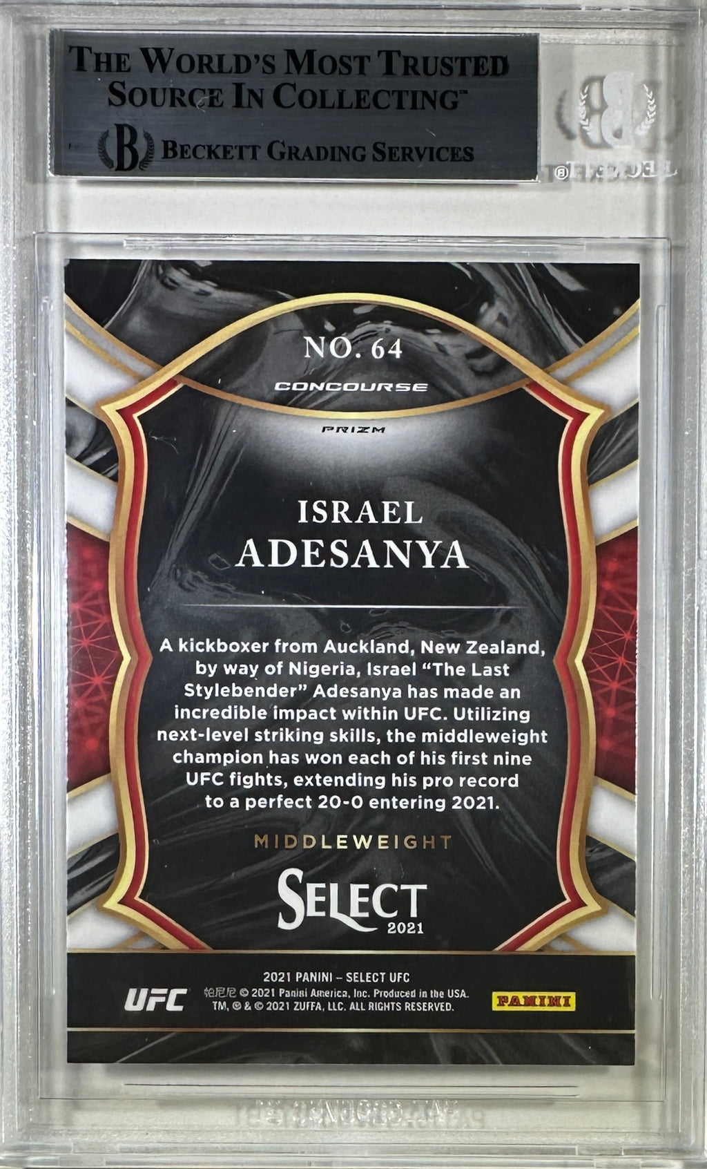 Israel Adesanya autographed 2021 Panini card #64 UFC BAS Encapsulated