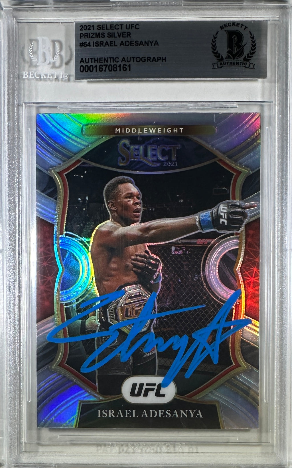 Israel Adesanya autographed 2021 Panini card #64 UFC BAS Encapsulated