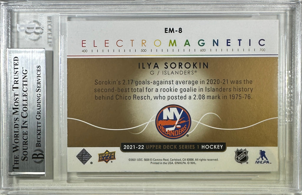 Ilya Sorokin 2021 Upper Deck inscribed encap RC New York Islanders BAS