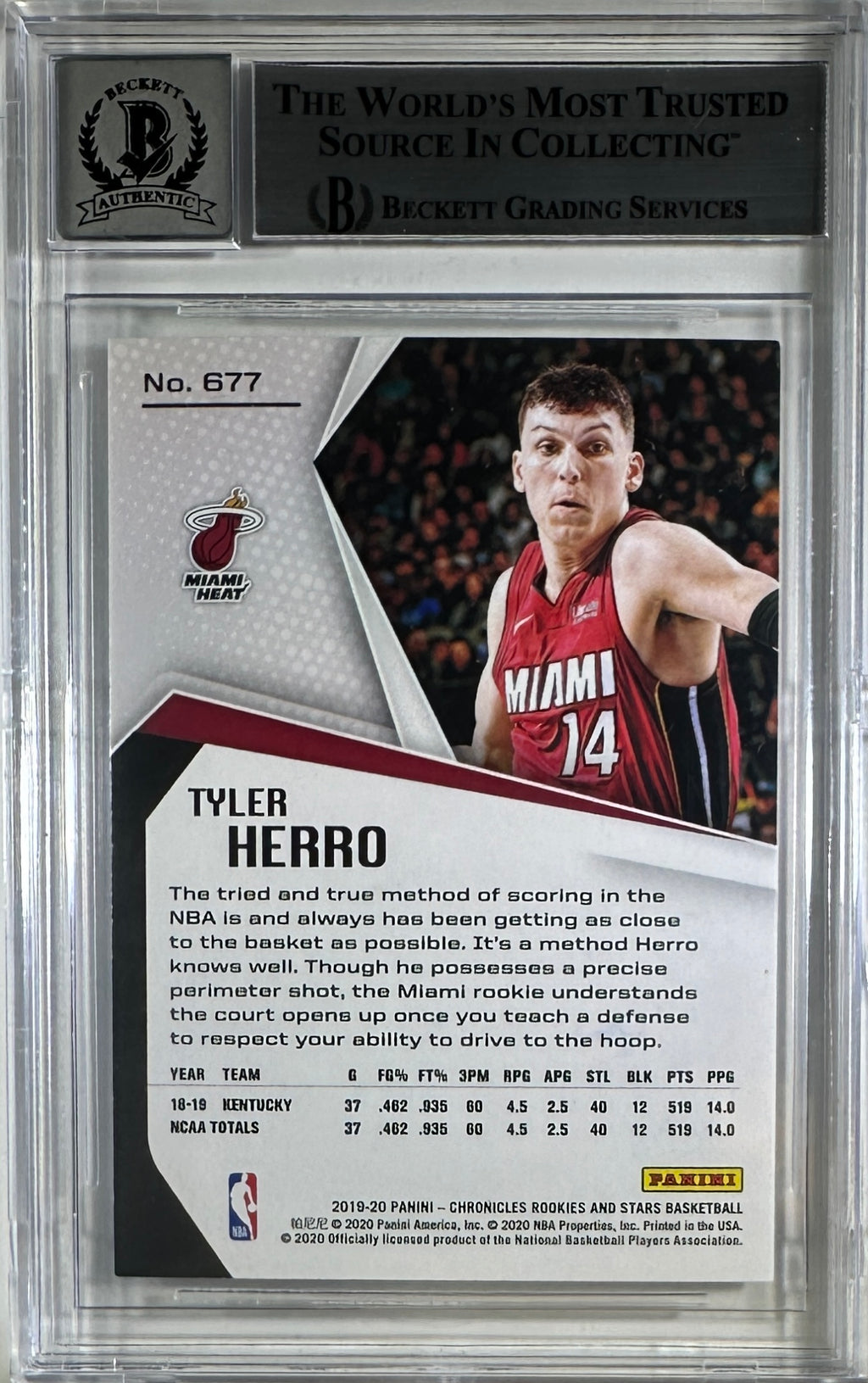 Tyler Herro auto 2019-20 Panini Rookies & Star RC #677 NBA BAS Encap GEM Mint 10