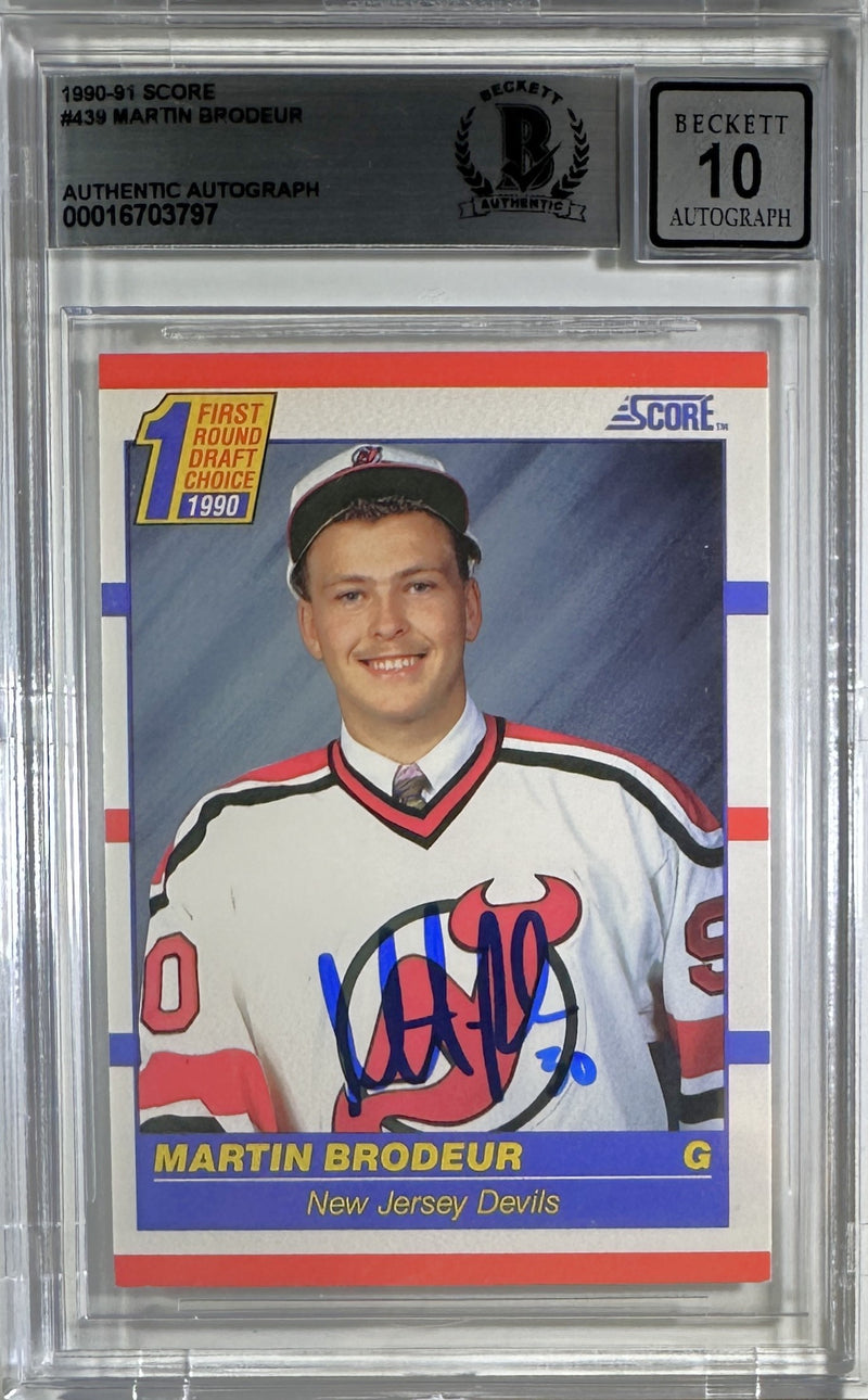 Martin Brodeur auto rookie card 1990 Score #439 New Jersey Devils BAS AUTO 10