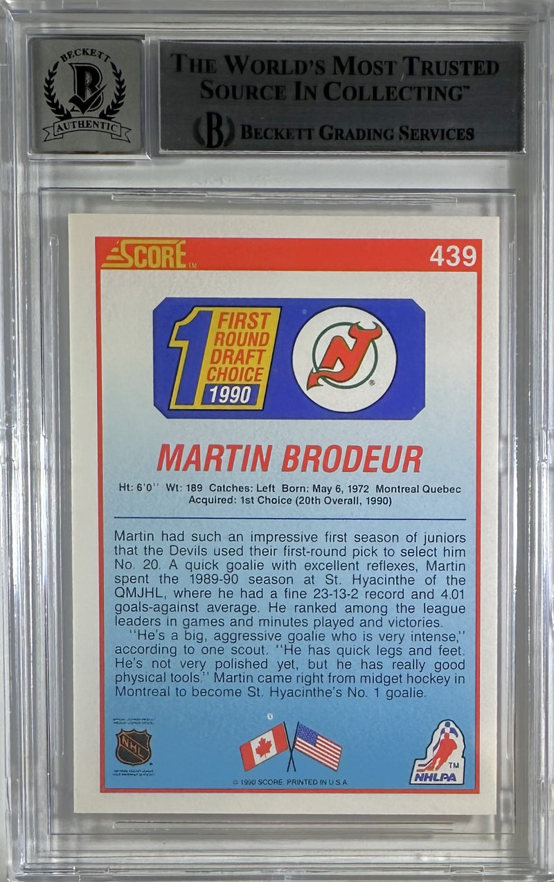 Martin Brodeur auto rookie card 1990 Score #439 New Jersey Devils BAS AUTO 10