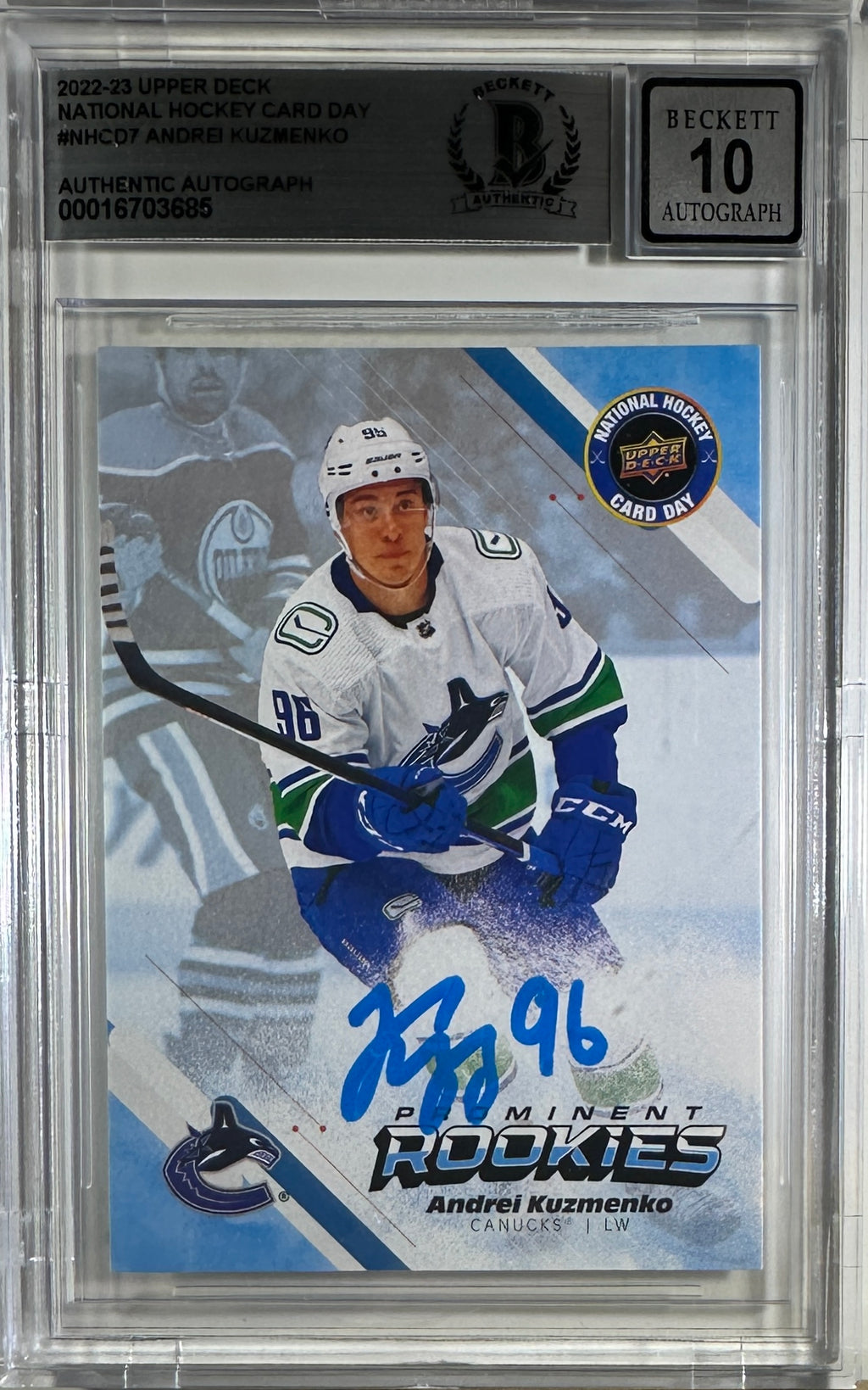 Andrei Kuzmenko auto 2023 Upper Deck Vancouver Canucks BAS rookie GM 10 Encap