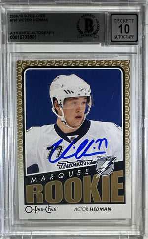 Victor Hedman auto 2010 O-Pee-Chee RC #797 Tampa Bay Lightning BAS Gem Mint 10