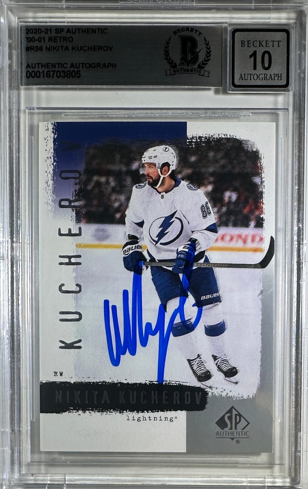 Nikita Kucherov auto card 2021 SP Authentic Tampa Bay Lightning NHL BAS Auto 10