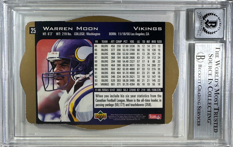 Warren Moon auto insc card 1996 UP SPX #25 NFL Vikings BAS Encap auto 10