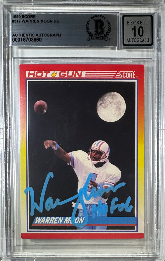 Warren Moon auto card 1990 Score Hot Gun #317 NFL Oilers BAS Encap /12 auto 10