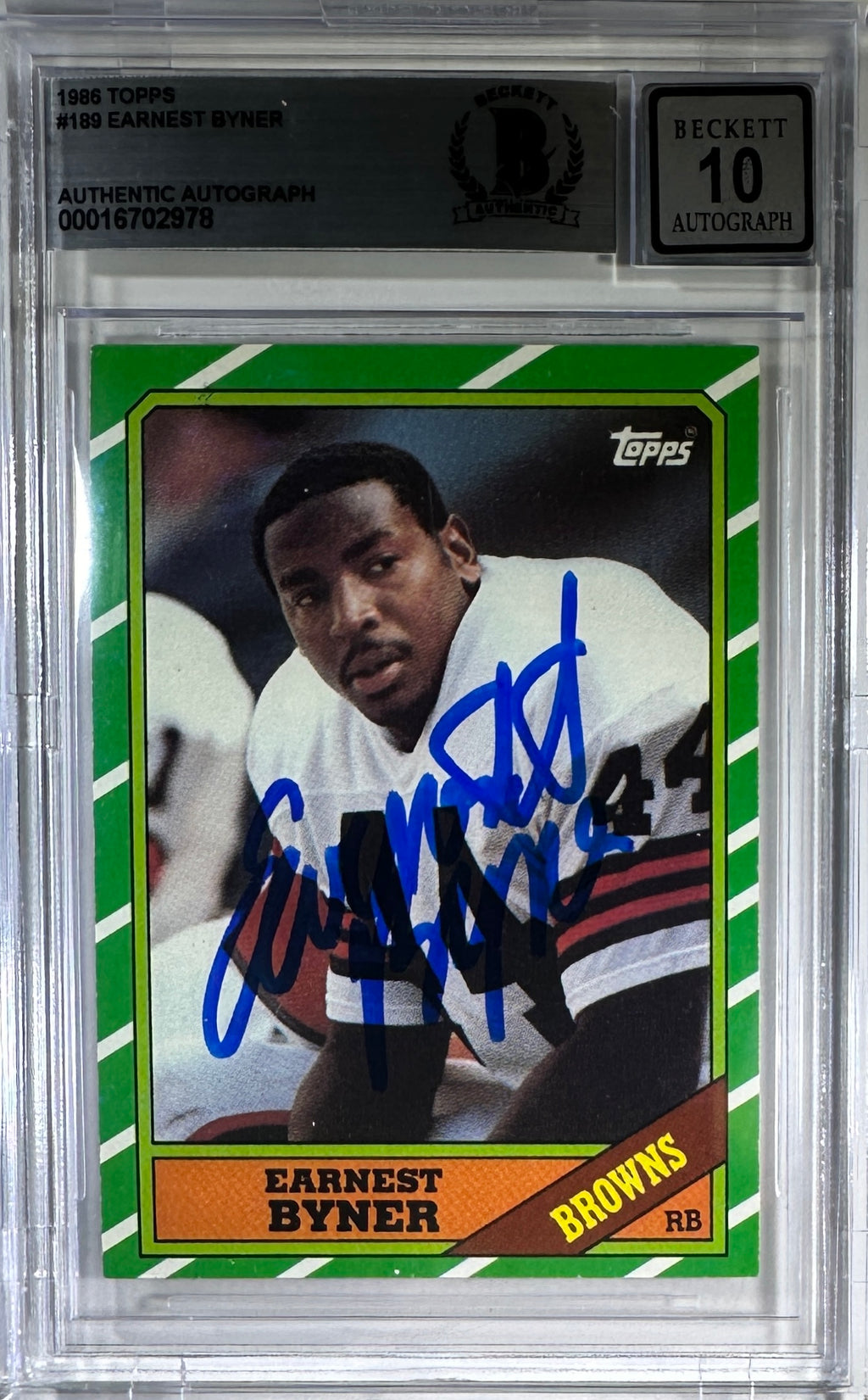 Earnest Byner auto signed 1986 Topps card #189 Cleveland Browns BAS Encap GM 10