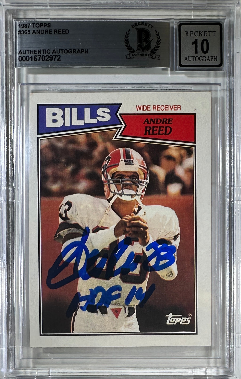 Andre Reed auto inscribed Topps 1987 #365 Buffalo Bills BAS Encap card GM 10