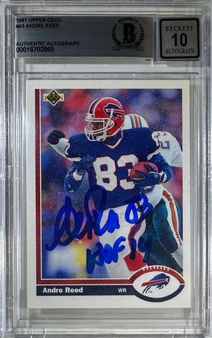 Andre Reed auto inscribed Upper Deck 1991 #43 Buffalo Bills BAS Encap card GM 10