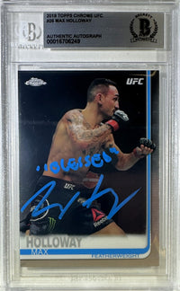 Max Holloway auto inscribed 2019 Topps Chrome card #26 UFC BAS Encapsulated