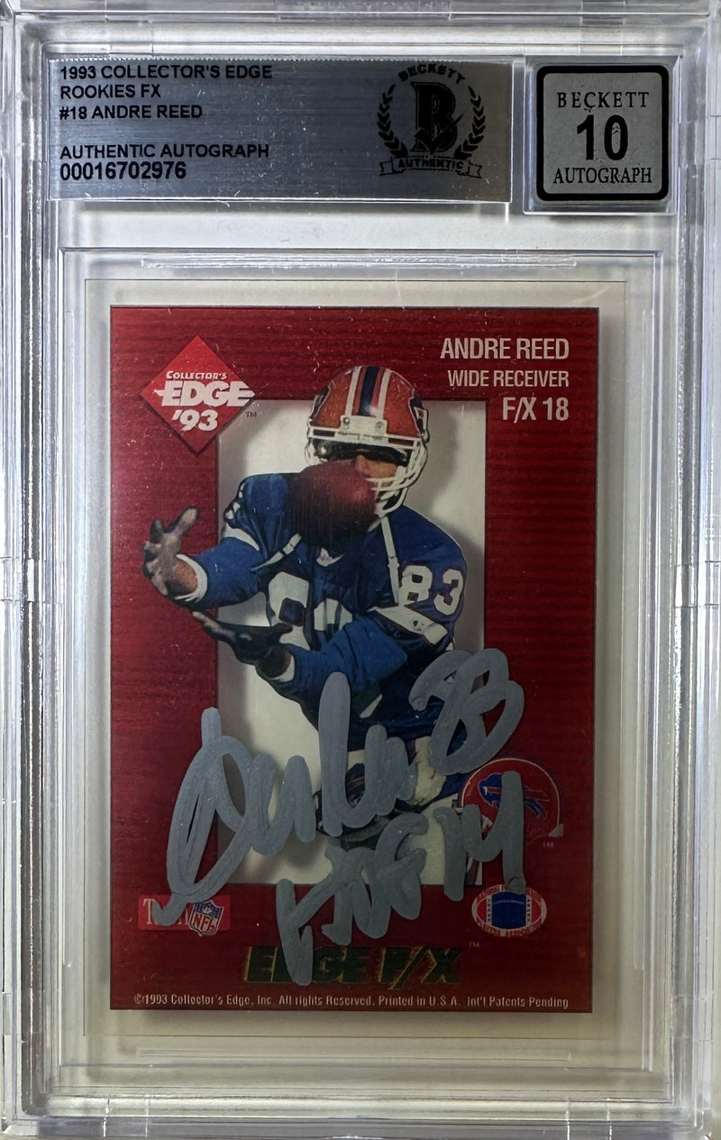 Andre Reed auto inscribed Collectors Edge 1993 #18 Buffalo Bills BAS Encap GM 10