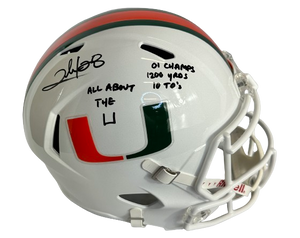 Clinton Portis signed inscribed NCAA Stat Full Size helmet Hurricanes JSA COA